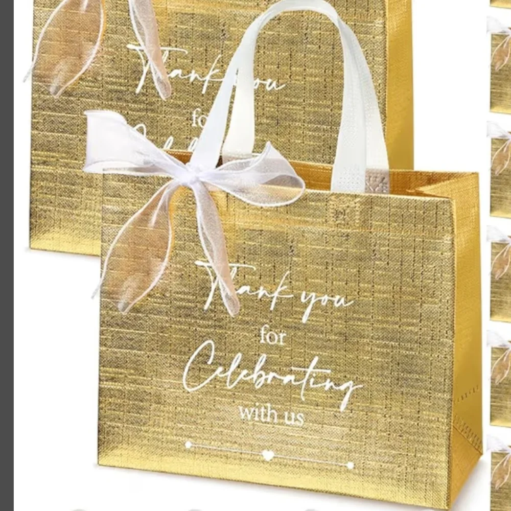 Elegant Gold Thank You For Celebrating With Us Gift Bags & Ribbon 25 Count